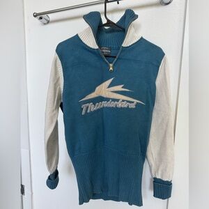 SOLD SOLD SOLD Vintage Hotrod Motorcycle Blue Sweater